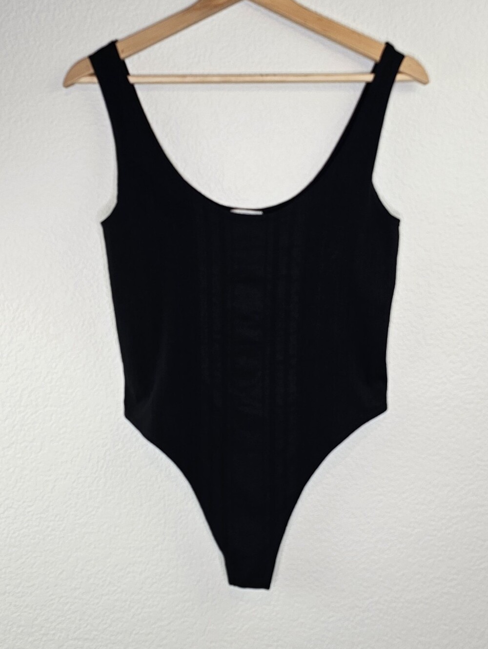 Skin Organic Black Stripe Textured Thong Bodysuit M/L